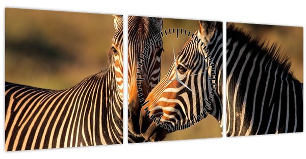 Tablou - Două zebre (cu ceas) (90x30 cm)