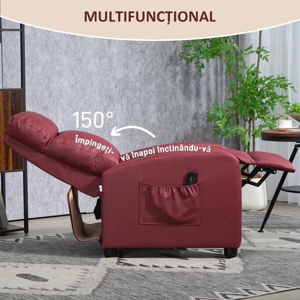 HOMCOM Fotoliu de Masaj cu 8 Moduri, 5 Intensități, Suport pentru Picioare și Telecomandă, 68x88x98 cm, Roșu | Aosom Romania