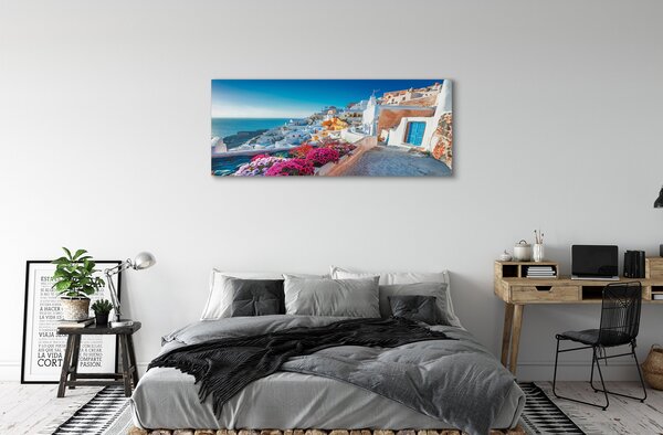 Tablouri canvas Clădiri Grecia flori la mare