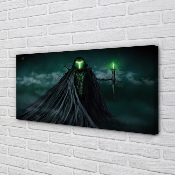 Tablouri canvas Figura întunecată de foc verde