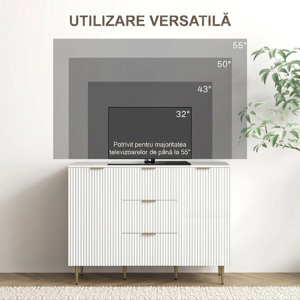 HOMCOM Dulap de Depozitare pentru Bucatarie cu 3 Sertare, Rafturi Reglabile și Picioare Metalice, 120x40x89,5 cm, Alb | Aosom Romania