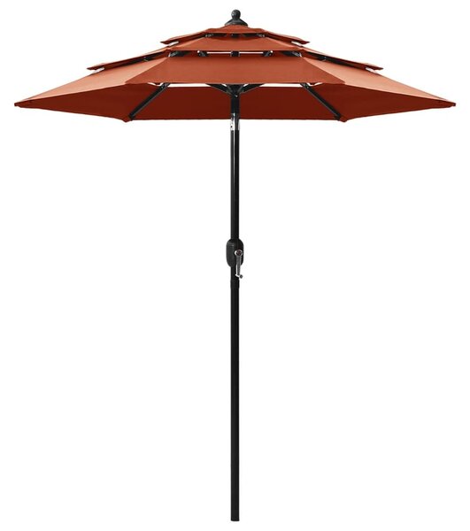 Umbrelă de soare 3 niveluri, stâlp aluminiu, cărămiziu, 2 m