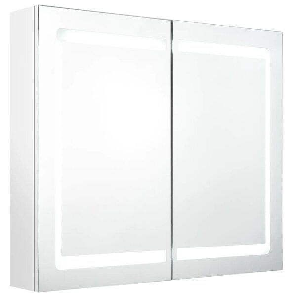Dulap de baie cu oglindă și LED, alb strălucitor, 80x12x68 cm