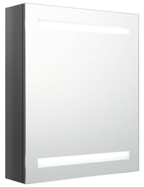 Dulap de baie cu oglindă și LED, gri strălucitor, 50x14x60 cm