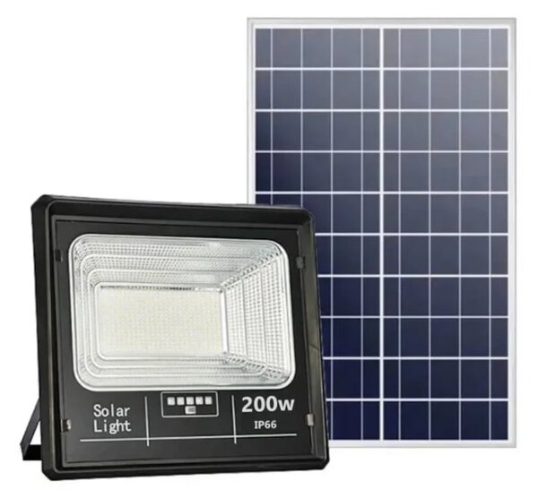 Proiector solar Innova 200W, IP66, 6500K, telecomanda, indicator baterie