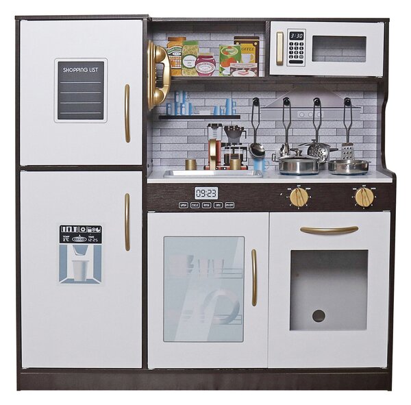 Aga4Kids Bucătărie din lemn Mr.Cook XXL cu echipament bogat și design modern, lumini și sunete Maro-gri
