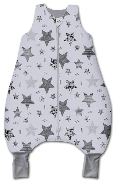 Sac de dormit cu picioare pentru copii 6-18 luni Kidizi Magic Stars Grey 1 tog, mansete transformabile in soseta
