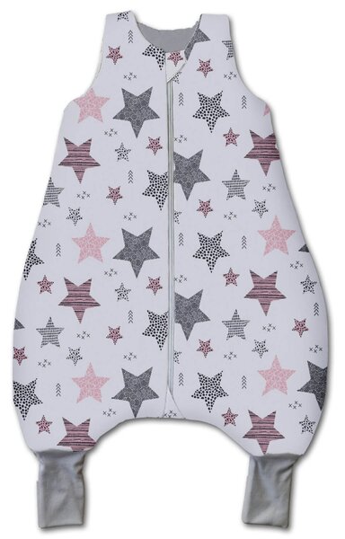 Sac de dormit cu picioare pentru copii 6-18 luni Kidizi All Pink Stars 1 tog, mansete transformabile in soseta