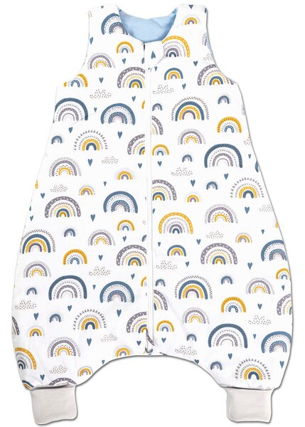 Sac de dormit cu picioare pentru copii 6-18 luni Kidizi Blue Rainbow 1 tog, mansete transformabile in soseta