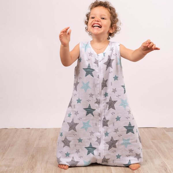Sac de dormit cu picioare de vara din muselina 18-36 luni Kidizi All Mint Stars, 0.5 tog