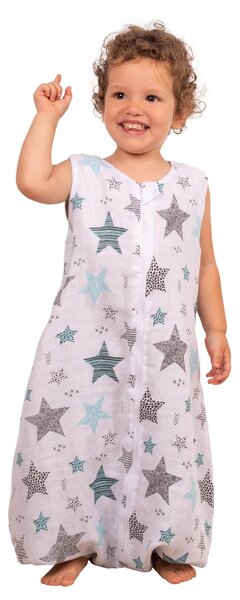 Sac de dormit cu picioare de vara din muselina 18-36 luni Kidizi All Mint Stars, 0.5 tog