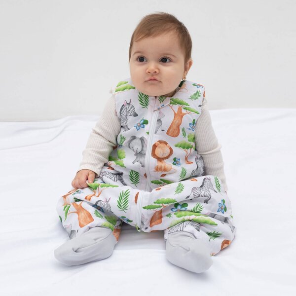 Sac de dormit cu picioare pentru copii 6-18 luni Kidizi Safari 1 tog, mansete transformabile in soseta