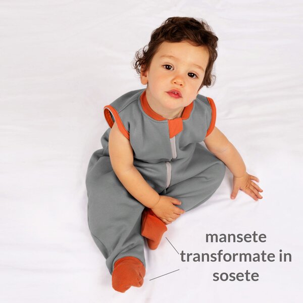 Sac de dormit copii cu picioare si maneci detasabile 18-36 luni Kidizi bumbac flausat, Grey 1 tog