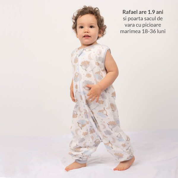 Sac dormit copii de vara din bumbac cu picioare 18-36 luni Kidizi On a Cloud Pastel, 0.5 tog