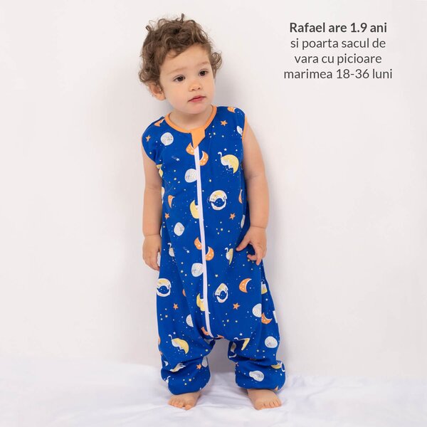 Sac dormit copii de vara din bumbac cu picioare 18-36 luni Kidizi Space Cats, 0.5 tog