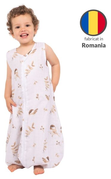 Sac de dormit cu picioare de vara din muselina 18-36 luni Kidizi Birdy, 0.5 tog