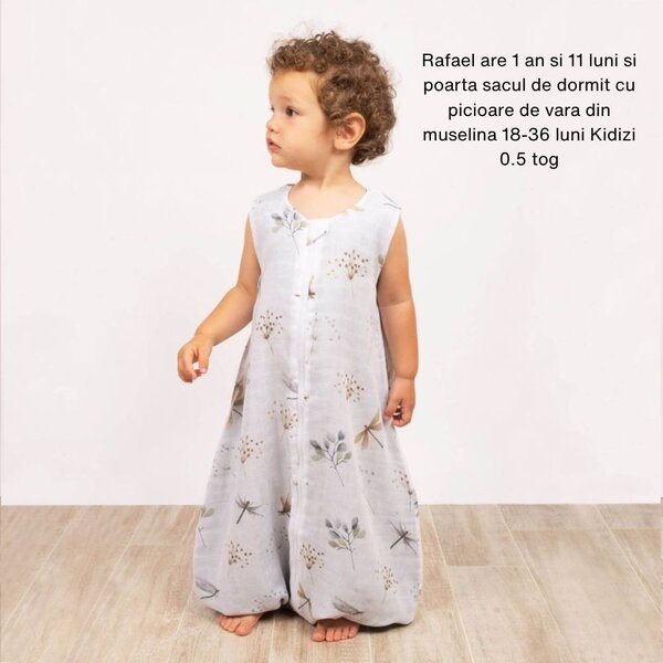 Sac de dormit cu picioare de vara din muselina 18-36 luni Kidizi Dragonfly, 100% bumbac, 0.5 tog