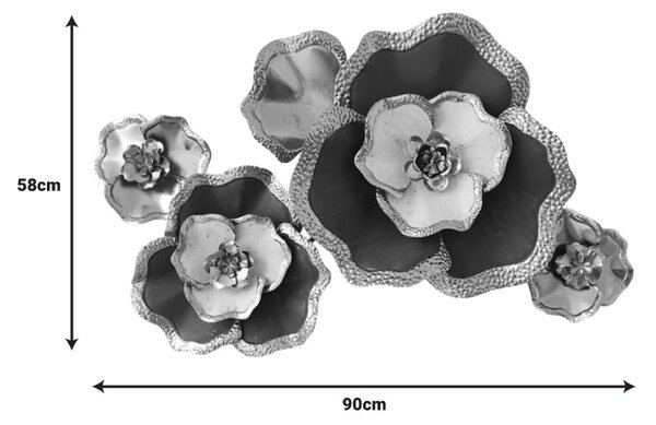 Decoratiune de perete din metal Rosalia, Auriu, 90x58x7 cm