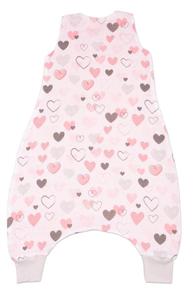 Sac de dormit cu picioare de vara din muselina 18-36 luni Kidizi Pink Hearts, 100% bumbac, 0.5 tog