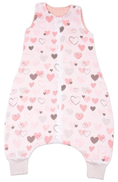 Sac de dormit cu picioare de vara din muselina 18-36 luni Kidizi Pink Hearts, 100% bumbac, 0.5 tog