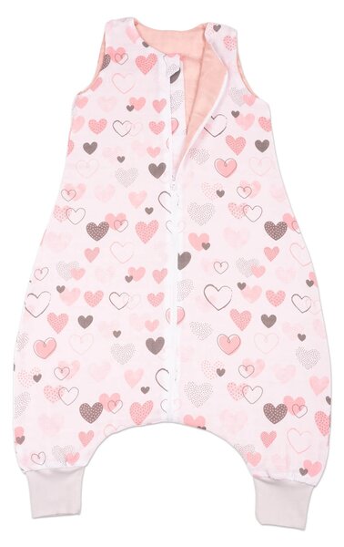 Sac de dormit cu picioare de vara din muselina 18-36 luni Kidizi Pink Hearts, 100% bumbac, 0.5 tog