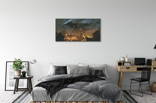 Tablouri canvas City pe timp de noapte monstru fum