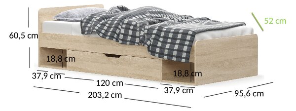 Pat de o persoană 90 cm Terrell (Stejar sonoma) (fără saltea și somieră). 1053299