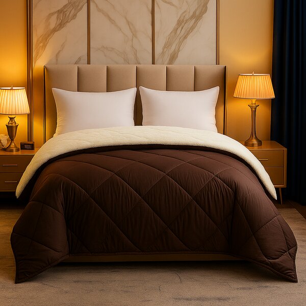 Pilota De Iarna Sherpa Mocca Cu Blanita - Moale Si Confort Absolut 200X210 Cm