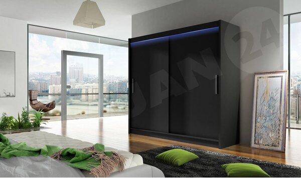 Dulap cu usi glisante Lena I 180 (negru) (iluminare LED RGB colorat). 1058466