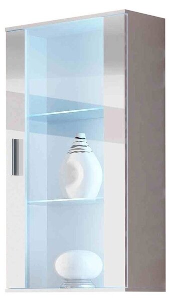 Vitrină Belario B2 (Alb + Alb lucios) (iluminat LED Albastru). 1058605