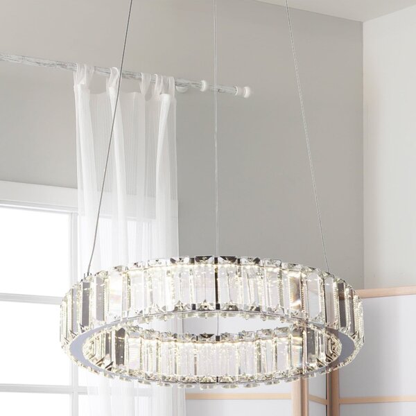 Searchlight Lampă suspendată LED Filumena, gri/transparent, metal/sticlă, Ø 35 cm, Transparent, Camera de zi / sufragerie, Sticlă, Modern