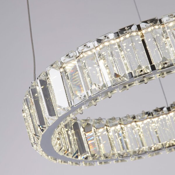 Searchlight Lampă suspendată LED Filumena, gri/transparent, metal/sticlă, Ø 35 cm, Transparent, Camera de zi / sufragerie, Sticlă, Modern
