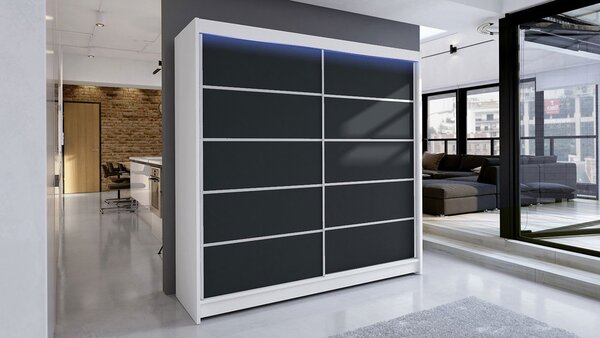 Dulap cu uși glisante Bastian IV (alb + negru) (iluminare LED RGB colorat). 1059153