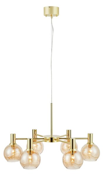 Markslöjd Lampă suspendată Ambra, alamă/chihlimbar, sticlă, Ø 75 cm, reglabil, Bej, Camera de zi / sufragerie, Metal