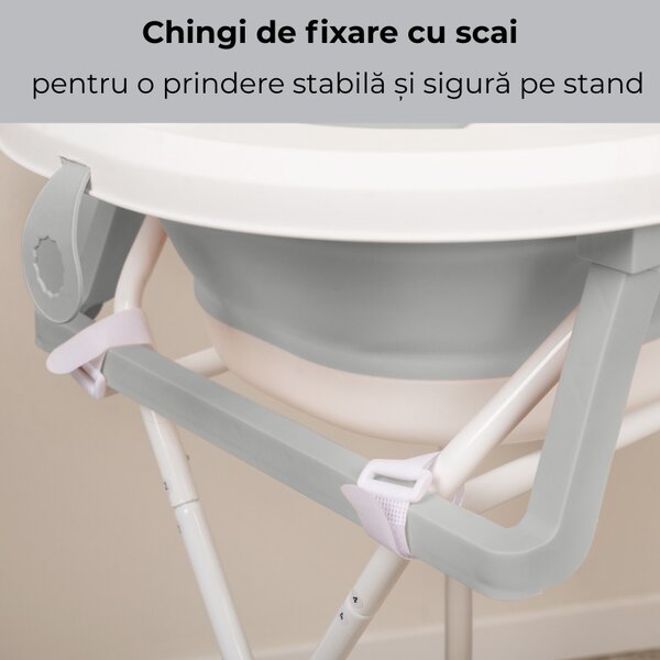 Cadita pliabila cu termometru electronic, hamac ajustabil,dop si stand pliabil Kidizi Folda grey, certificat EN71, include furtun scurgere si baza antialunecare, 0-24 luni