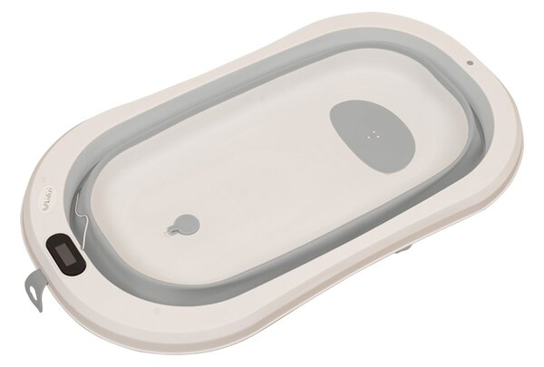 Cadita pliabila cu termometru electronic, hamac ajustabil si dop Kidizi Folda grey, certificat EN71, include furtun scurgere si baza antialunecare, 0-24 luni