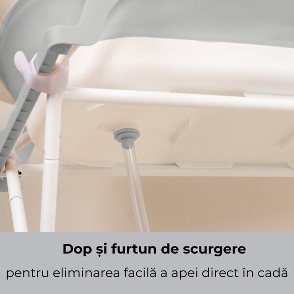 Cadita pliabila cu termometru electronic, hamac ajustabil,dop si stand pliabil Kidizi Folda grey, certificat EN71, include furtun scurgere si baza antialunecare, 0-24 luni