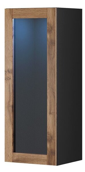 Vitrină 90 sticlă Zylia (Negru + Stejar wotan) (Iluminat LED alb). 1060035