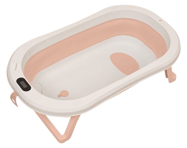 Cadita pliabila cu termometru electronic, hamac ajustabil si dop Kidizi Folda pink, certificat EN71, include furtun scurgere si baza antialunecare, 0-24 luni