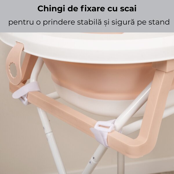 Cadita pliabila cu termometru electronic, hamac ajustabil,dop si stand pliabil Kidizi Folda roz certificat EN71, include furtun scurgere si baza antialunecare, 0-24 luni