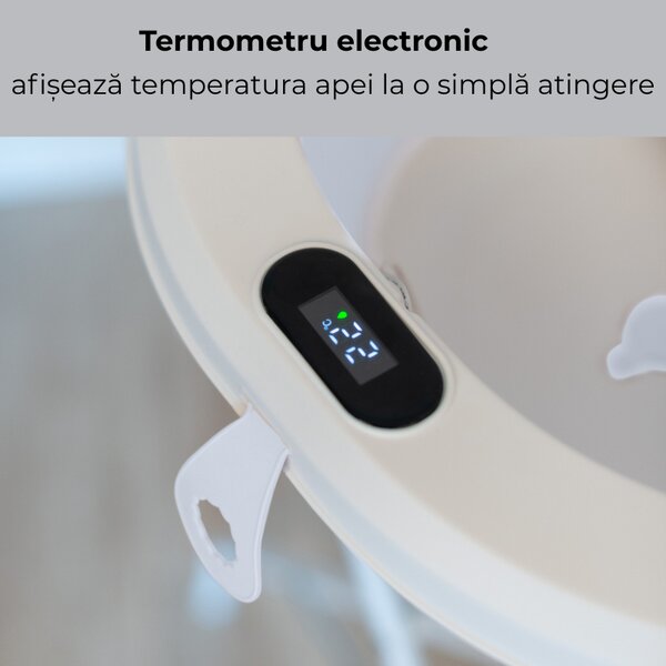 Cadita pliabila cu termometru electronic, hamac ajustabil si dop Kidizi Folda blue, certificat EN71, include furtun scurgere si baza antialunecare, 0-24 luni