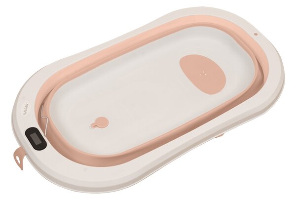 Cadita pliabila cu termometru electronic, hamac ajustabil si dop Kidizi Folda pink, certificat EN71, include furtun scurgere si baza antialunecare, 0-24 luni