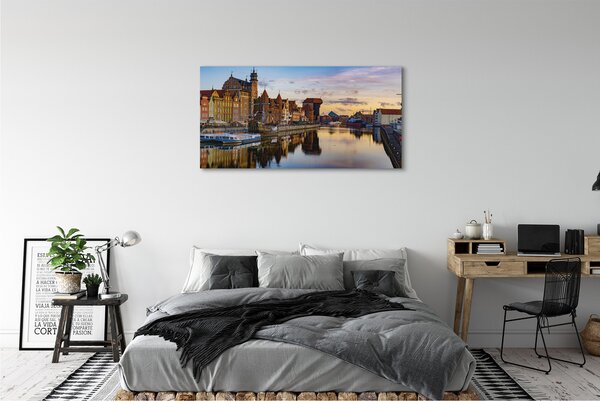 Tablouri canvas Portul din Gdańsk râu răsărit de soare