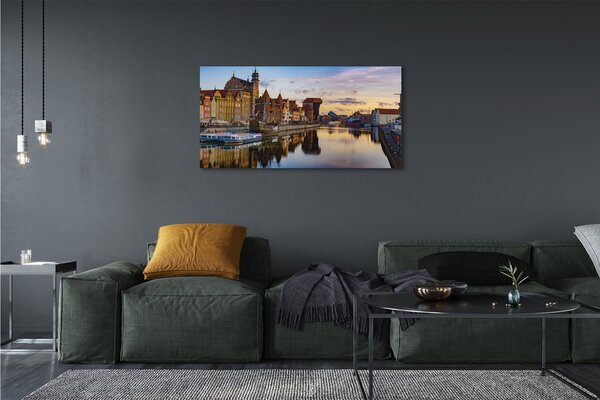 Tablouri canvas Portul din Gdańsk râu răsărit de soare