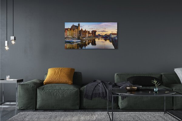Tablouri canvas Portul din Gdańsk râu răsărit de soare