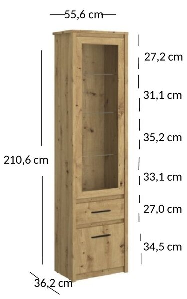 Vitrină Andra 1D1W1S (Stejar artisan). 1052730