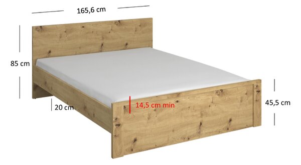 Pat matrimonial 160 cm Andra (Stejar artisan) (fără saltea și somieră). 1052750