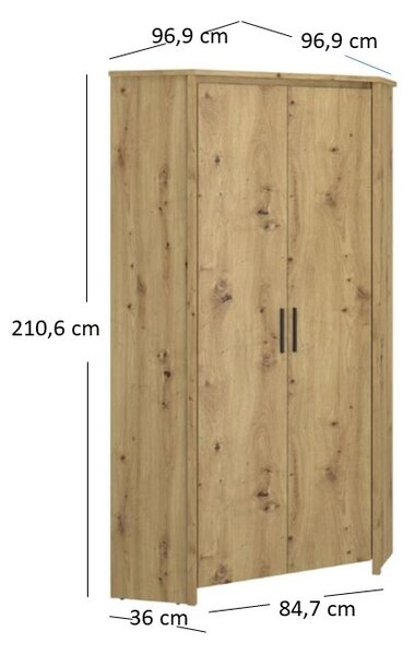 Dulap de haine de colț Andra 2D (Stejar artisan). 1052741