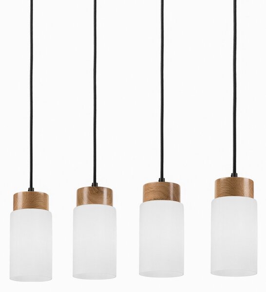Lamkur Lampă suspendată Markus, sticlă opală/lemn de stejar, lungime 80 cm 4 becuri., reglabil, Alb, Camera de zi / sufragerie, Sticlă, Scandinavă