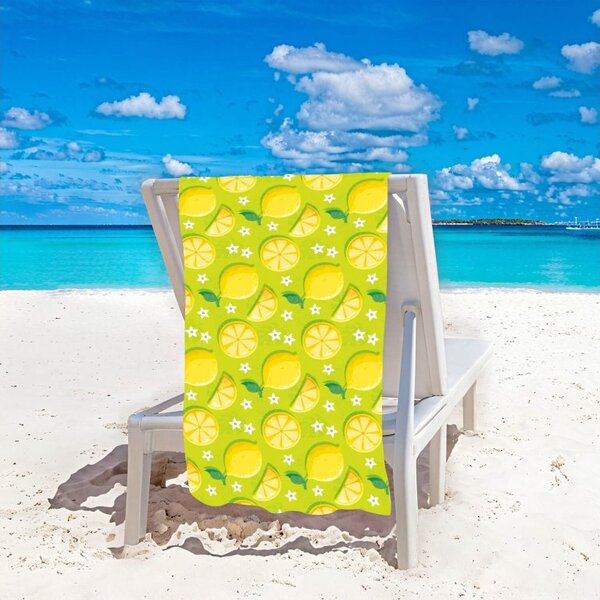 Set de plaja LEMONS – prosop 100×180 cm si poncho 80×145 cm, verde
